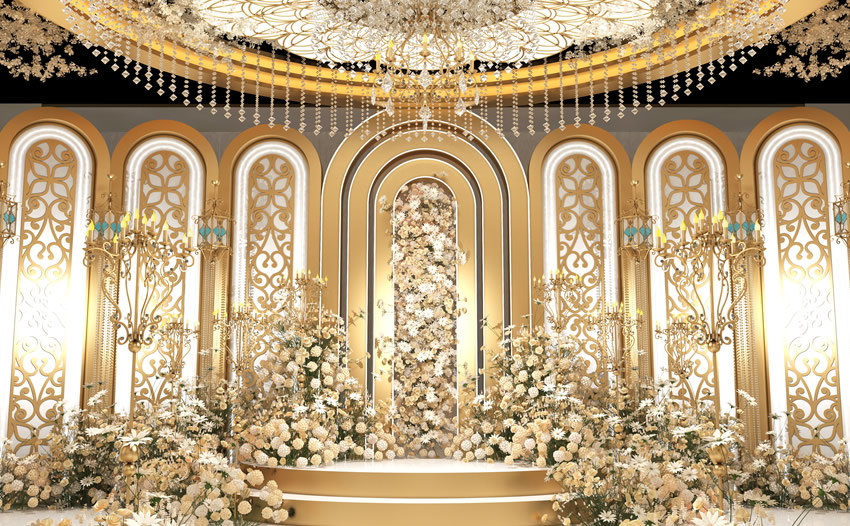 龙泉驿香槟色调婚礼堂效果展示